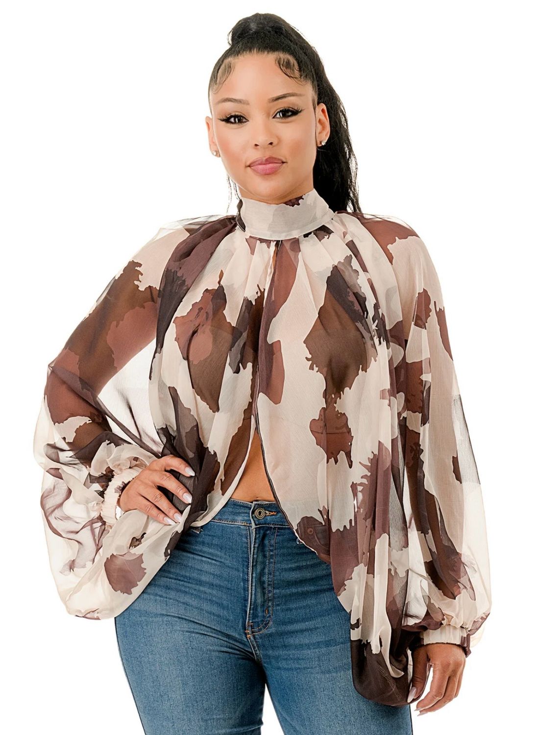 Peak-A-Boo Top-Cow Print