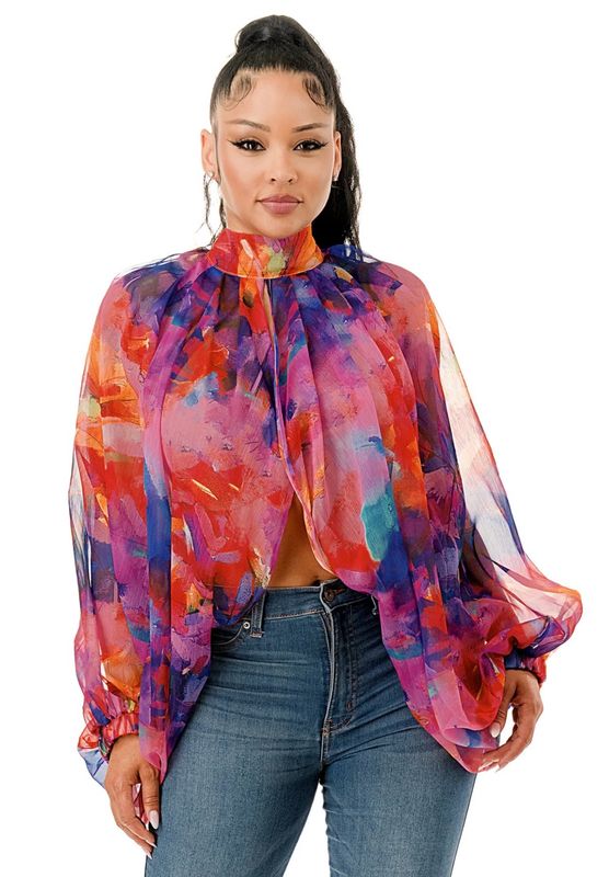 Peak-A-Boo Top-Purple Print
