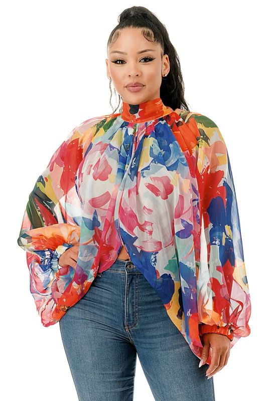 Peak-A-Boo Top-Blue Print