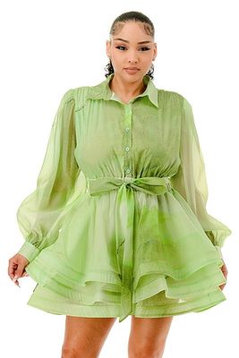 Ms. Sophie Tiered Dress-Green Print