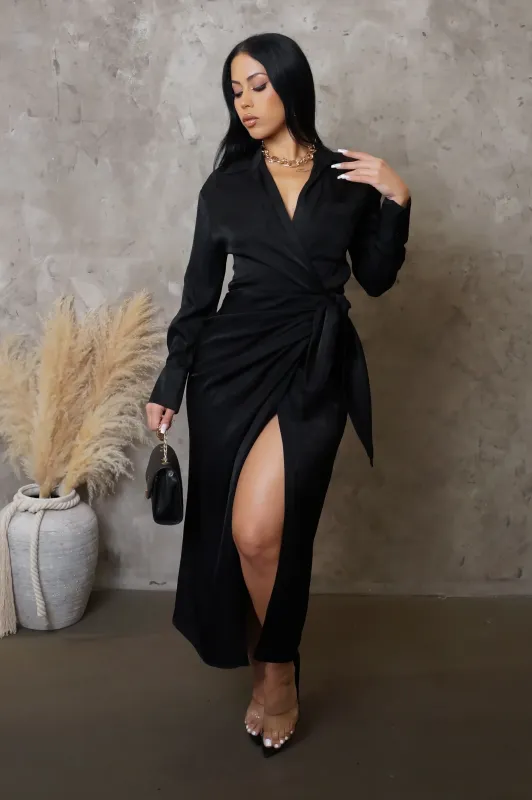 Feeling Amazing Wrap Dress-Black