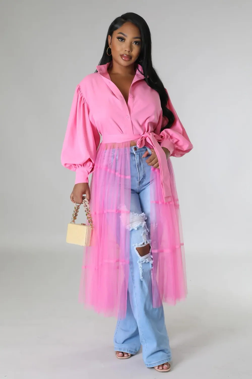 Button Me Up Shirt Dress-Pink