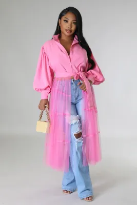 Button Me Up Shirt Dress-Pink Button Me Up Shirt Dress-Pink