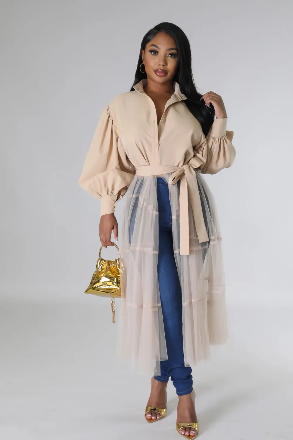 Button Me Up Shirt Dress-Tan