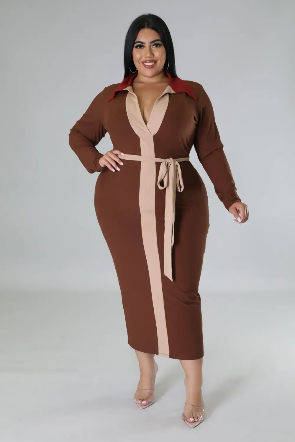 Poppin Color Midi Dress-Curvy