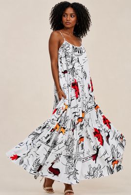 Glowing Now Maxi Dress-White Multi Print