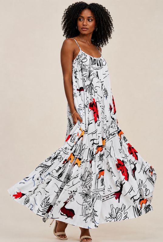 Glowing Now Maxi Dress-White Multi Print