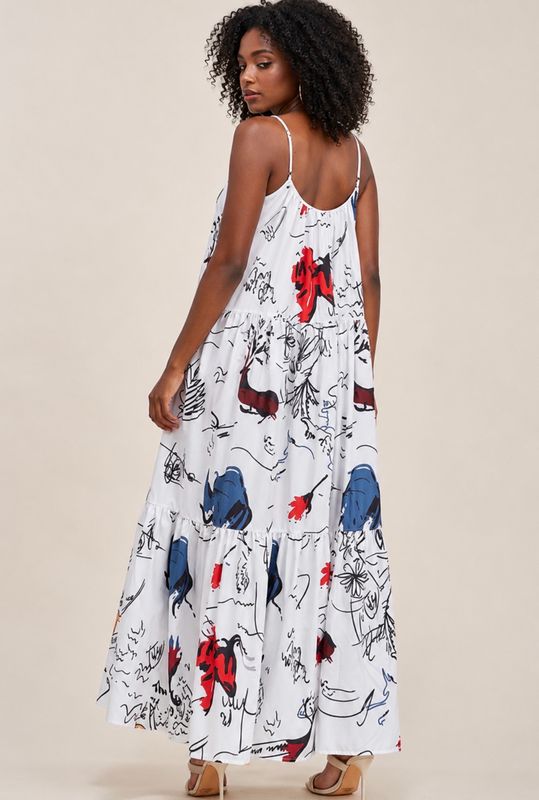 Glowing Now Maxi Dress-White Multi Print