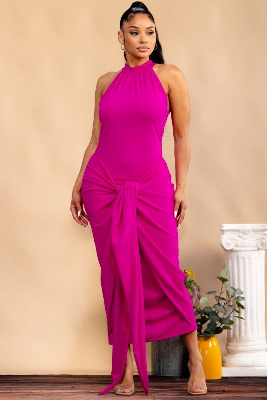Twisted Up Dress-Fuchsia
