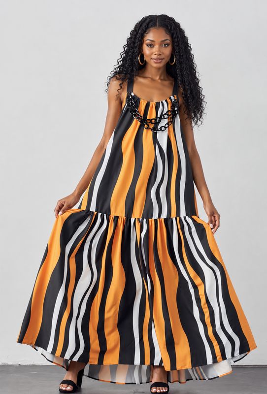 Sunset Valley Maxi Dress-Black & Orange
