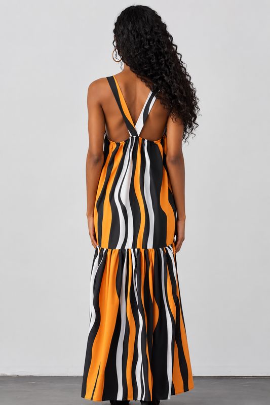 Sunset Valley Maxi Dress-Black & Orange