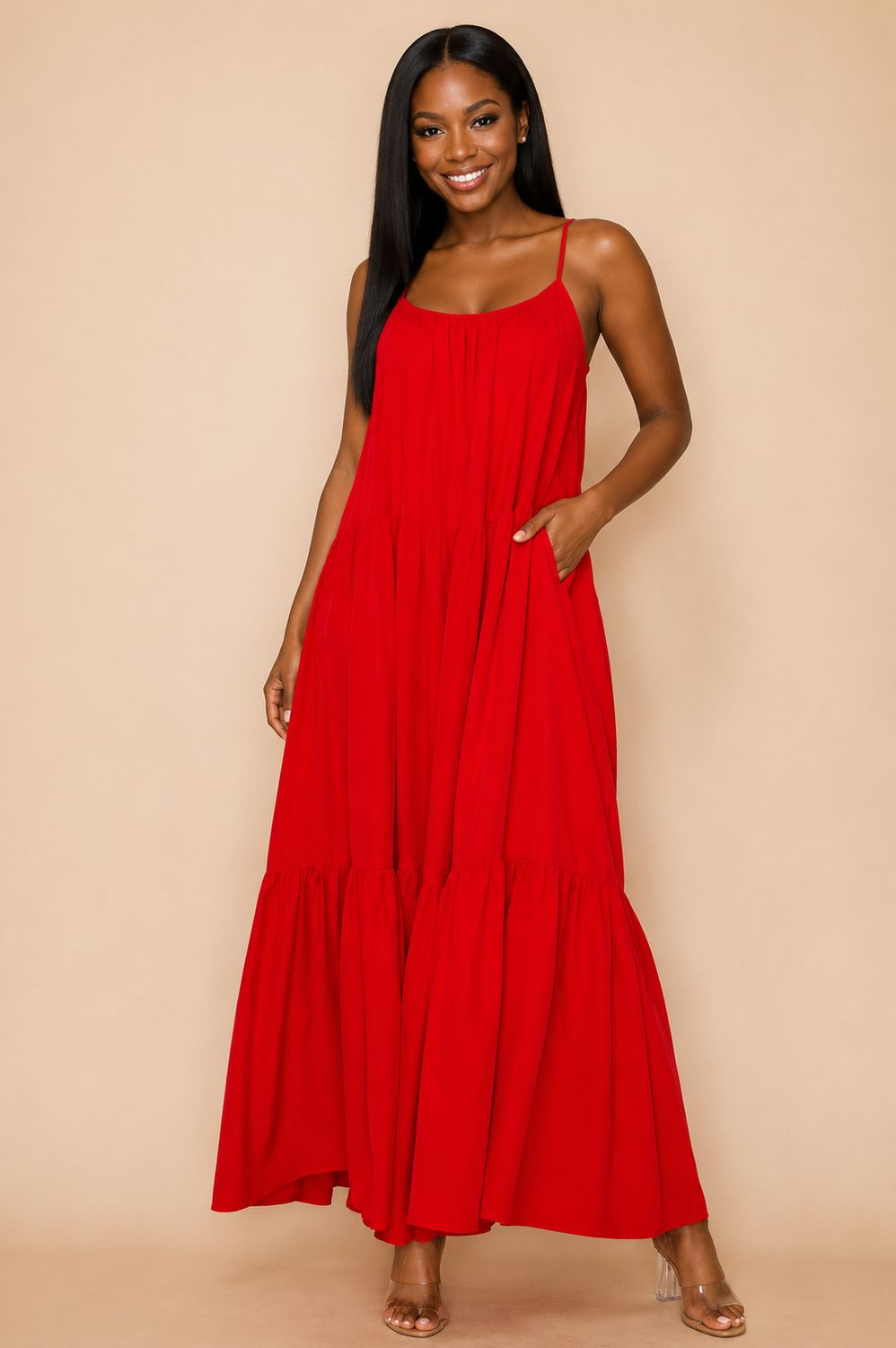 Glowing Now Maxi Dress-Red