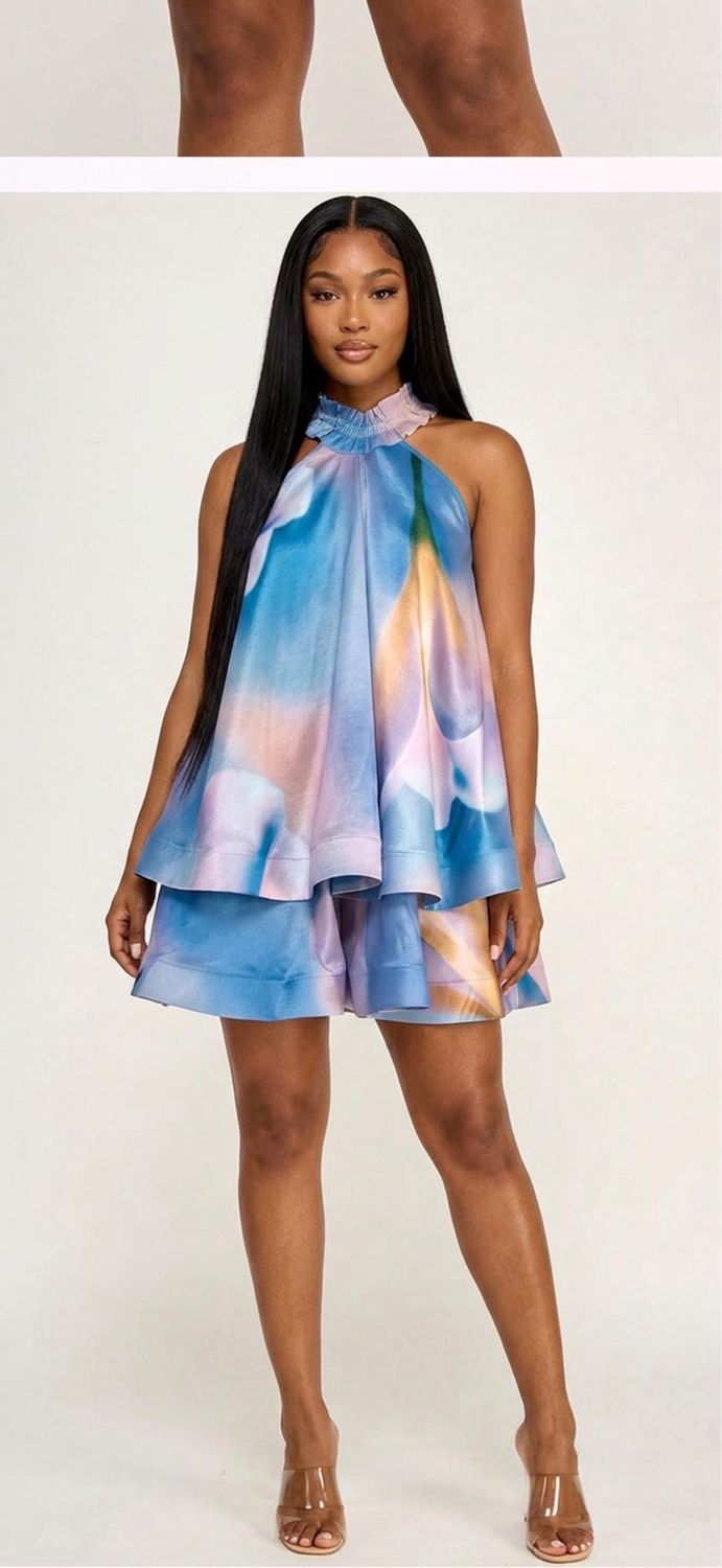 Garden Party Tiered Dress-Blue Multi Print Garden Party Tiered Dress-Blue Multi Print