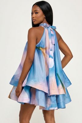 Garden Party Tiered Dress-Blue Multi Print