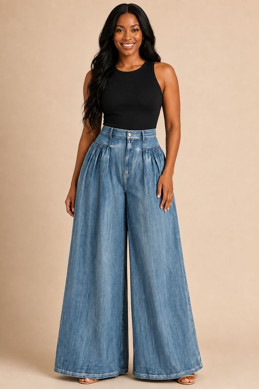 Let’s Roll Out Palazzo Denim Pants