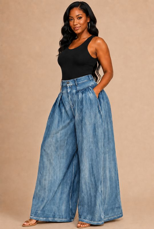 Let’s Roll Out Palazzo Denim Pants