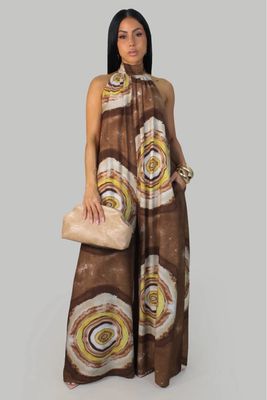 Swirling Jumpsuit-Brown