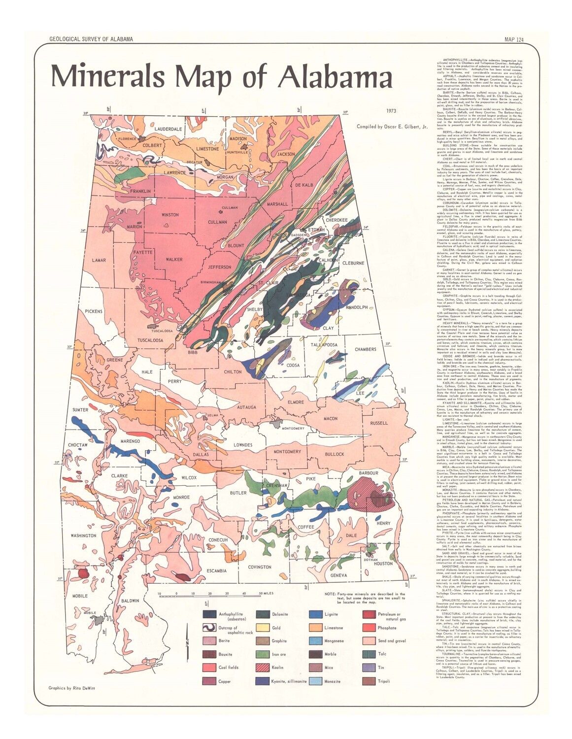 1973 Map of Alabama Minerals