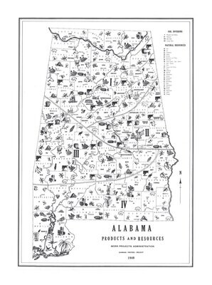 1940 Map of Alabama Products and Resources