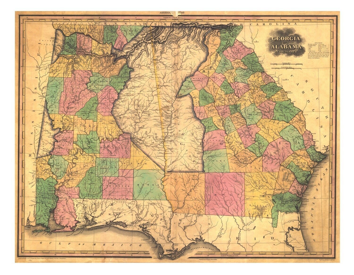 1823 Tanner Map of Alabama and Georgia