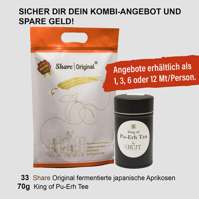 33 Stk. Share Aprikosen & 50gr. VTea
Reicht für 1 Monat