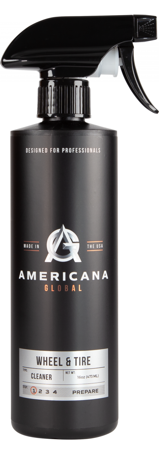 Americana Global’s Wheel &amp; Tire Cleaner is the newest evolution of wheel and tire cleaners. The 2-in-1 cleaner is designed to streamline the process of wheel and tire detailing. Our Wheel &amp; Tire Cleaner is a non-acid, high foaming formulation that cuts through brake dust, grime, corrosion, dirt, and old caked-on tire dressings. This product is safe on all tires, painted or powder-coated, clear coated, chrome, factory, and ceramic coated wheels.