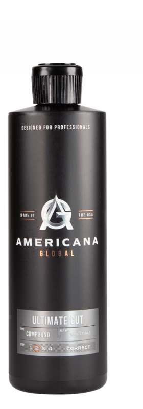 Americana Global Ultimate Cut - 32oz Americana Global Ultimate Cut is the next level of advancement for cutting compounds. Focusing on the minds of professional body shops and detailers, we set out to create an all-new formula that will give an extremely heavy cut, long work cycle, and high gloss finish; saving you time and money on follow up steps. This product replaces our diminishing abrasive 1000-grit compound. The new formulation utilizes nano-ceramic alumina abrasives – which helps tackle the most neglected paint conditions, gelcoat, and fiberglass.