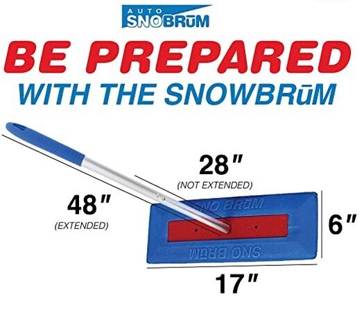     Push Snow Away Fast – Be Prepared with the Snow Brum! The original winter tool for removing heavy, wet snow from the roof, hood, trunk, windows and windshield of your vehicle. Includes 1 Snow Broom. 

    Start Your Day The Right Way – Don’t risk being late for work or driving with a snow covered vehicle in sub-zero temperatures – be safe and sweep the heaviest snow off your car or truck in minutes. The ultimate in car winter accessories.
    Push-Broom Design – The 28 to 63 inch extended reach handle helps you reach all parts of small and medium sized vehicles. Use a push-broom motion to clear snow effortlessly. Attach the 4 handle pieces together to customize the reach of your Snow Brum.
    Safe Snow Removal – The Sno Brum won’t scratch or scuff your vehicle&#39;s paint or finish. This foam snow brush has a crosslinked, high-grade Polyethylene non-abrasive foam head that is approved for delicate surfaces - it&#39;s great for awning, pool and hot tub covers too.
    Proudly Made In The USA – Made and assembled in America using high-grade, durable materials that you can trust to not let you down. The long snow broom 4 piece handle easily collapses for compact, discrete storage in your trunk or garage. Please note: the handle is not telescoping. 