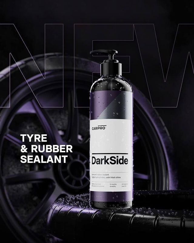 DarkSide Tyre and rubber sealant DarkSide’s 60% polydimethylsiloxane formula allows for a super quick and easy application with our dedicated tyre or microfibre applicators, leaving a beautiful satin shine look. Needless to say, it is equipped with all of our famous self-cleaning, hydrophobic properties, as well as UV and chemical resistance, prolonging the new look of your tyres.
Every quick application of DarkSide will last up to 3 months!
