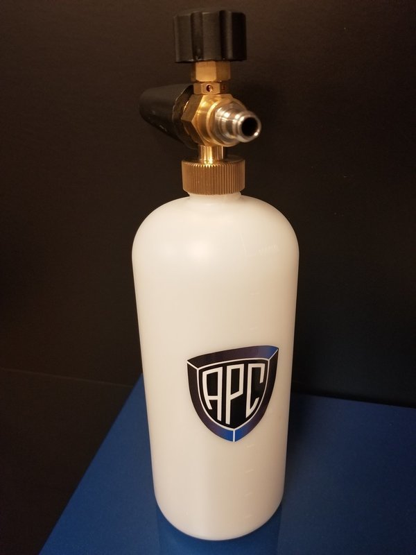 The Foam Cannon is the perfect tool for any car enthusiast who wishes to apply a thick rich coat of snow soap to the paintwork! By utilizing a foam cannon you are able to deposit the cleansing solution across the surface to loosen and remove dirt, grime, and abrasive particles before you ever touch the paint. On sensitive surfaces with bonded dirt this can be a key factor in lessening swirls on the surface over time. Simply attach the apparatus to your pressure washer and pour the desired amount of snow soap into the canister.