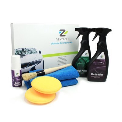 Nextzett Ultimate Car Interior Kit - 8 Piece 8-piece ultimate car interior kit provides additional savings from buying each piece separetly!
The ultimate car interior kit includes everything you need to achieve the highest level of car care perfection for the interior of your car.
Made by Nextzett, Germany's premier car care product manufacturer, the kit includes the following:
16.9 ounce plastic deep cleaner to remove stubborn grime and light scuff marks on plastic, vinyl and rubber trim
16.9 ounce cockpit premium cleans and protects All interior plastic and finished leather surfaces with a shine-free and dust-resistant finish
gummi pflege 'rubber care' stick to condition and protect rubber weather seals around doors and Sunroof against drying and cracking
a vent and dash brush to clean air vents and help you remove dust found in All the nooks and crannies
two ultra terry microfiber towels
two foam applicator pads; and an application guide to help you get the most out of every product and achieve the ultimate results.