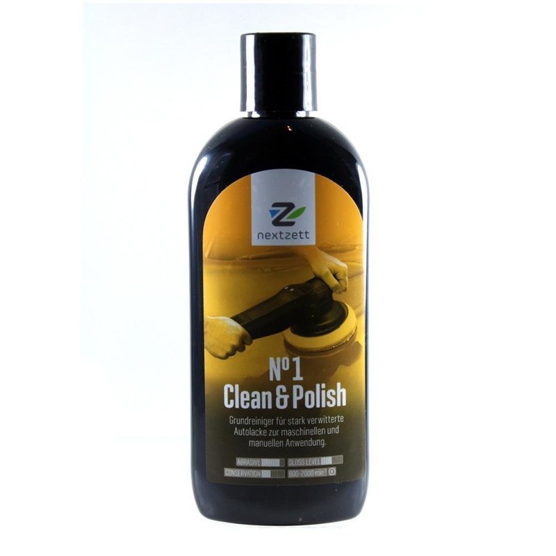 Nextzett Clean and Polish - No1 Removes oxidation, swirl marks, fine scratches, and hard water spots
Cleans and conditions paint finish
Leaves a high-gloss, carnauba protected finish
Formulated to get maximum benefits when applied by Dual Action Polisher
Can be applied by hand or machine
Clean & Polish is our strongest polish formulated to produce a deep gloss finish when applied with a polishing machine such as a Dual Action (DA) polisher. The micro abrasives remove stubborn oxidation, fine scratches, swirl marks, hard water spots and other stains from the paint finish to reveal a high gloss finish. After application, follow up with No. 2 One Step Polish and No. 3 Polish & Wax for a professional showroom finish. Ideal for all paint colors and finishes. Can also be applied by hand.