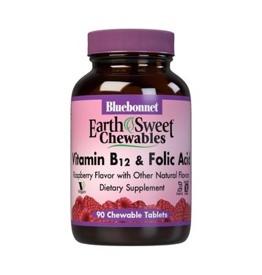 Bluebonnet - Earthsweet Chewables Vitamin B-12 &amp; Folic Acid Raspberry - 90 Tablets