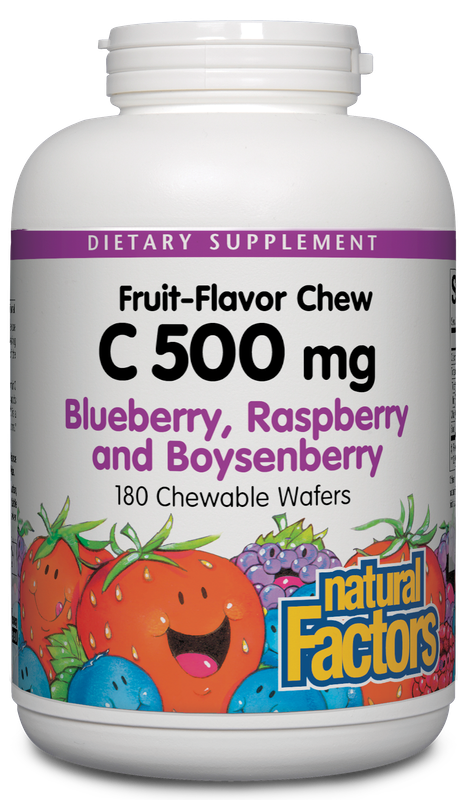 Natural Factors - C 500 mg Natural Fruit Chews Blueberry Raspberry &amp; Boysenberry - 180 Tablets