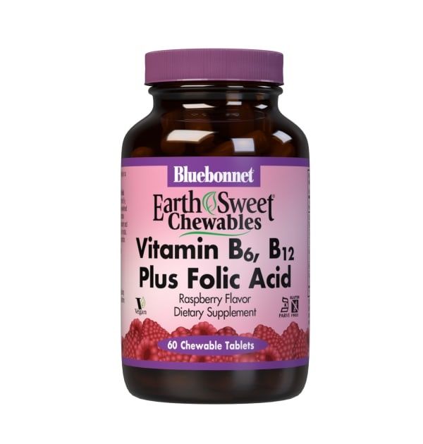 Bluebonnet - Earthsweet Chewables Vitamin B6 B12 Plus Folic Acid Natural Raspberry - 60 Tablets