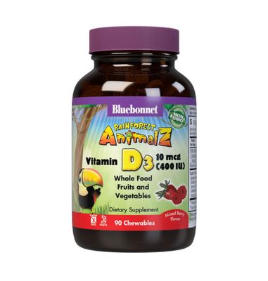 Bluebonnet - Super Earth Rainforest Animalz Vitamin D3 Natural Mixed Berry 400 IU - 90 Tablets