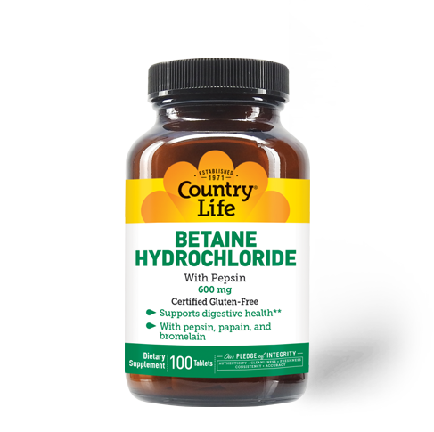 Country Life - Betaine Hydrochloride 600 mg - 100 Tablets