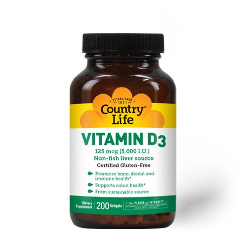 Country Life - Vitamin D3 5000 IU - 200 Liquid Gels