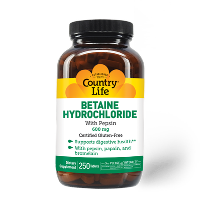 Country Life - Betaine Hydrochloride 600 mg - 250 Tablets