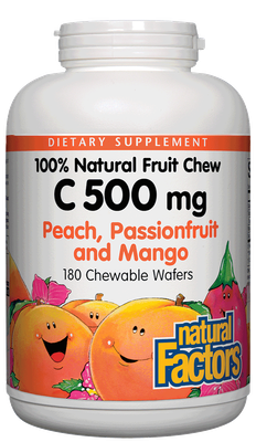 Natural Factors - C 500 mg Natural Fruit Chews Peach Passionfruit &amp; Mango - 180 Tablets