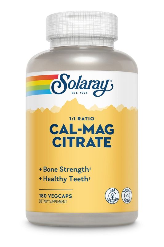 Solaray - Cal-Mag Citrate 1:1 Ratio High Potency - 180 Capsules