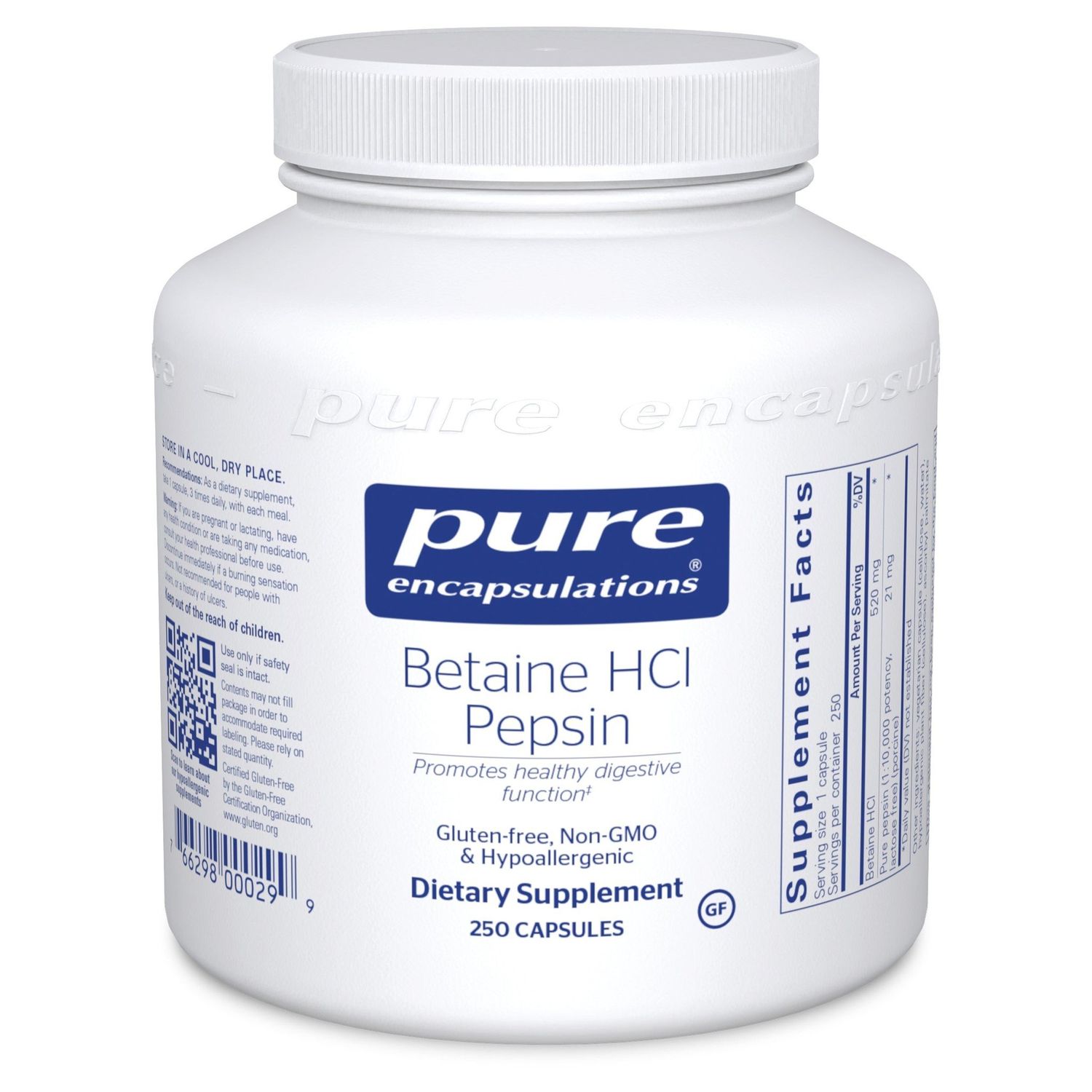 Pure Encapsulations - Betaine HCL Pepsin - 250 Capsules
