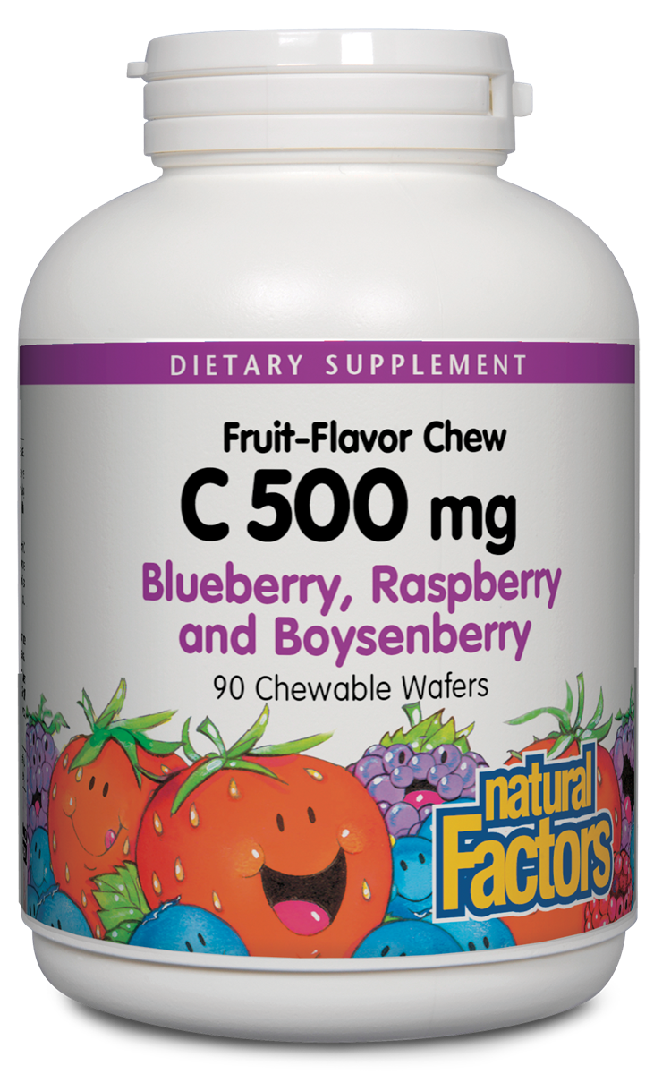 Natural Factors - C 500 mg Natural Fruit Chews Blueberry Raspberry &amp; Boysenberry - 90 Tablets