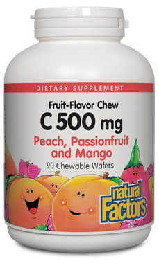 Natural Factors - C 500 mg Natural Fruit Chews Peach Passionfruit &amp; Mango - 90 Tablets