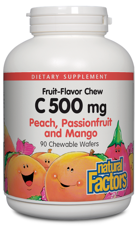 Natural Factors - C 500 mg Natural Fruit Chews Peach Passionfruit &amp; Mango - 90 Tablets