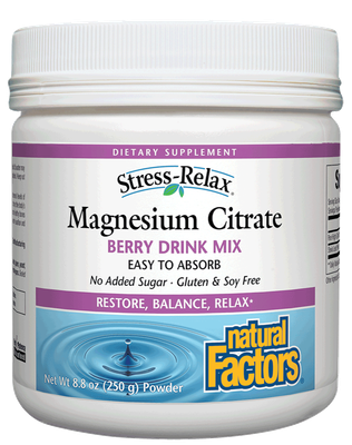 Natural Factors - Stress-Relax Magnesium Citrate Powder Tropical Drink Mix - 8.8 oz
