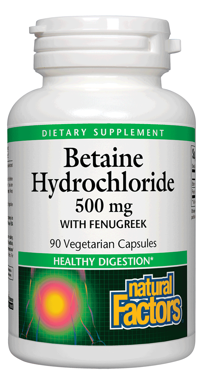 Natural Factors - Betaine Hcl 500 mg W 100 mg Fenugreek - 90 Capsules