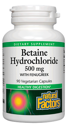 Natural Factors - Betaine Hcl 500 mg W 100 mg Fenugreek - 90 Capsules Natural Factors - Betaine Hcl 500 mg W 100 mg Fenugreek - 90 Capsules