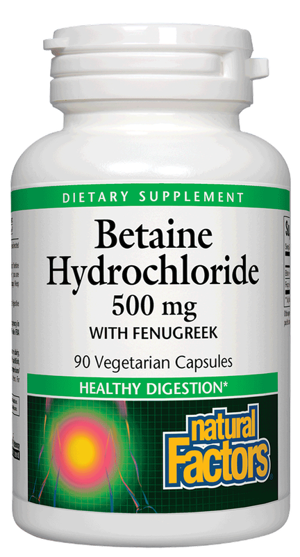 Natural Factors - Betaine Hcl 500 mg W 100 mg Fenugreek - 90 Capsules