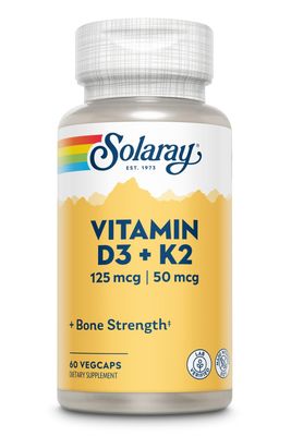 Solaray - Vitamin D3 + K2 Soy Free - 60 Veg Capsules